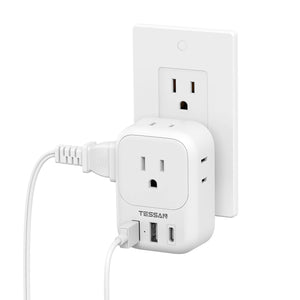 USB Charger Block, TESSAN Wall Plug Adapter with Electrical 4 Box Splitter 3 USB Wall Charger Ports, Multi Plug Outlet Extender Charging for Cruise, Travel, Office, Dorm Essentials