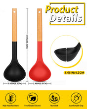 Load image into Gallery viewer, Pack of 2 Soup Ladle, Silicone Ladle Spoon with Wooden Handle, Large Non Stick High Heat Resistant Kitchen Utensils for Cooking, Stirring, Serving Soups(GRAY-BLUE)