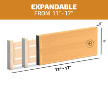 Load image into Gallery viewer, 6 Pack Drawer Dividers 6 Inch High, 11”-17&quot; Adjustable Bamboo Organizers Large Expandable Drawer Separators for Cloths, Dresser, Bedroom, Bathroom, Baby Drawer, Office &amp; Kitchen Utensils (Natural)