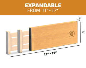 6 Pack Drawer Dividers 6 Inch High, 11”-17" Adjustable Bamboo Organizers Large Expandable Drawer Separators for Cloths, Dresser, Bedroom, Bathroom, Baby Drawer, Office & Kitchen Utensils (Natural)