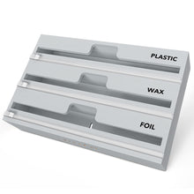 Load image into Gallery viewer, SpaceAid WrapNeat 3 in 1 Wrap Organizer with Cutter and Labels, Plastic Wrap, Aluminum Foil and Wax Bamboo Dispenser for Kitchen Storage Organization Holder for 12&quot; Roll (Natural)