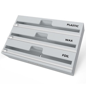 SpaceAid WrapNeat 3 in 1 Wrap Organizer with Cutter and Labels, Plastic Wrap, Aluminum Foil and Wax Bamboo Dispenser for Kitchen Storage Organization Holder for 12" Roll (Natural)