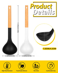 Pack of 2 Soup Ladle, Silicone Ladle Spoon with Wooden Handle, Large Non Stick High Heat Resistant Kitchen Utensils for Cooking, Stirring, Serving Soups(GRAY-BLUE)