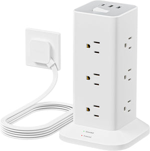 Tower Power Strip with 6 Feet Extension Cord, 8 Outlets 3 USB Chargers, 1700 Joules Surge Protection, Extension Cord with Multiple Outlets, 1875W, Office Supplies, Dorm Essentials, Charging Station