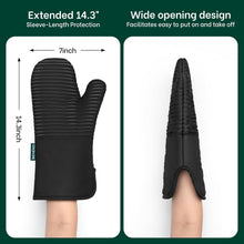 Load image into Gallery viewer, Beneno Non-Slip Silicone Textured Cotton Oven Mitts, Heat Resistant up to 500° F, Flexible Grip with 14.3&quot;x7&quot; Longer Protection, Durable 100% Cotton Oven Mitts for Kitchen &amp; Barbecue, 2-Pack, Black