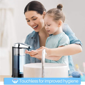 Secura 2 Pcs 17oz Touchless Battery Operated Automatic Liquid Soap Dispenser Set w/Adjustable Soap Dispensing Volume Control Dial, Suitable for Bathroom Countertop or Kitchen Sink (Chrome)