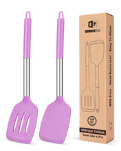 Load image into Gallery viewer, Pack of 2 Silicone Solid Turner, Non Stick Slotted Kitchen Spatulas, High Heat Resistant BPA Free Cooking Utensils, Ideal Cookware for Fish, Eggs, Pancakes(Black)