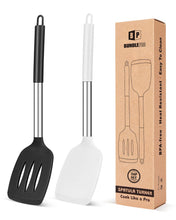 Load image into Gallery viewer, Pack of 2 Silicone Solid Turner, Non Stick Slotted Kitchen Spatulas, High Heat Resistant BPA Free Cooking Utensils, Ideal Cookware for Fish, Eggs, Pancakes(Black)