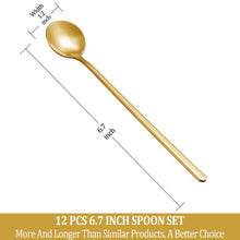 Load image into Gallery viewer, 12 Pcs Coffee Spoons Set, 6.7&quot; Gold Tea Spoons Long Handle, Gold Small Teaspoons, Stainless Steel Espresso Spoon, Long Spoon for Stirring, Coffee Bar Accessories