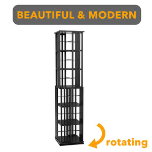 SpaceAid 6 Tier Rotating Bookshelf Tower, Bamboo Spinning Book Shelf, Revolving 360 Bookcase Storage Swivel Round Carousel, Vertical Rotate Turning Spiral Corner Organizer (6-Tier Walnut)