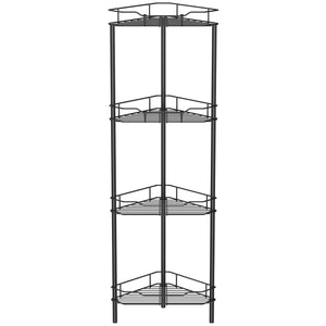 4 Tier Floor Standing Corner Shower Caddy Organizer Shelf with Hooks, Bathroom Shelves Stand Rack, Black