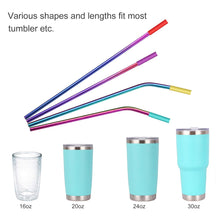 Load image into Gallery viewer, 20 Pack Reusable Stainless Steel Metal Straws,10.5&quot; &amp; 8.5&quot; Reusable Drinking Straws with 20 Silicone Tips 5 Straw Brushes 1 Travel Case,Eco Friendly Extra Long Metal Straw Fit for 20 24 30 oz Tumbler