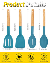 Load image into Gallery viewer, Pack of 4 Silicone Cooking Utensils Set, Non Stick Solid Spatulas and Heat Resistant Slotted Spoons with Wooden Handle, Ideal Wood Kitchen Utensils Set for Frying,Serving,Turning,Stirring (KHAKI)