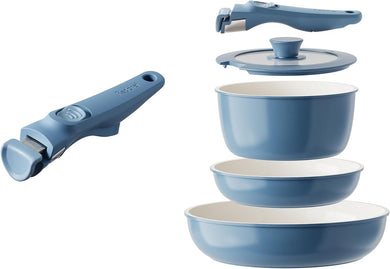 Redchef 6pcsCeramic Cookware Set, Removable Handle Pots And Pans Non Stick, Rv Cookware Set, Non Toxic Pots And Pans Set No PFAS & PTFE & PFOA, Detachable Pots And Pans, Dishwasher & Oven Safe (Blue)