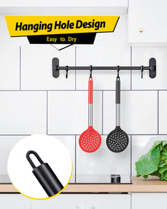 Kitchen Ladle Strainer Set of 2 Large Slotted Spoon with High Heat Resistant BPA Free Non Stick Cooking Skimmers For Draining and Frying (Grey and Teal Blue)