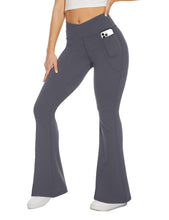 Load image into Gallery viewer, TNNZEET Black Flare Leggings for Women, Crossover Yoga Pants with Pockets Bootcut Flared Leggings