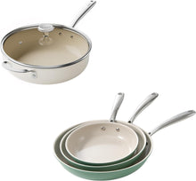 Load image into Gallery viewer, Redchef Ceramic Saute Pan with Lid, Nonstick Deep Frying Pan, 5QT Jumbo Cooker with Helper Handle &amp; Lid, Non Toxic Ceramic Cooking Pan, Chef Pan, Dishwasher &amp; Oven Safe, PFAS PFOA &amp; PTFE Free with 3PC