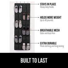 Load image into Gallery viewer, Over the Door Shoe Organizer, 24 Large Breathable Mesh Pockets, Space Saving Hanging Storage Holder, Closet Rack Hanger Holds Up to 40 lbs, Hangs on Closets for Shoes, Accessories, Black