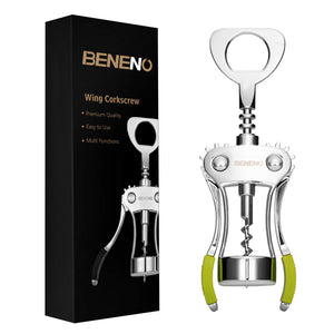 Beneno Wine Opener, Zinc Alloy Premium Wing Corkscrew with Multifunctional Bottles Opener, Sharp Wine Corkscrew with Ergonomic Non-Slip Wing Handle, Upgrade