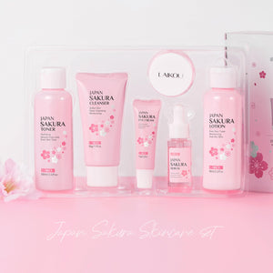 Skin Care Set JAPAN SAKURA Beauty Gift Sets Skin Care Kit with Cleanser, Toner, Lotion, Serum, Eye Cream, Face Cream, Make up Primer Travel Kit for Women Wife Mom 7pcs