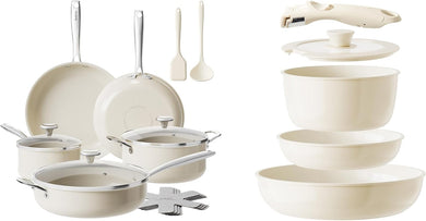 Redchef Ceramic Nonstick Cookware Set,19pcs Pots and Pans Set Non Stick,Induction Cookware with Stainless Steel Handle,Non Toxic Kitchen Cooking Set,Dishwasher & Oven Safe,PFAS PFOA & PTFE Free