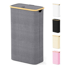 Load image into Gallery viewer, SpaceAid Laundry Hamper with Lid, 110L Large Tall Clothes Basket Bin with Bamboo Handles, Collapsible Laundry Hamper for Bedroom, Bathroom, Dorm, Laundry Room - Black