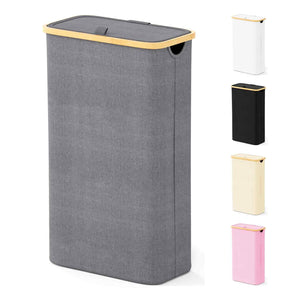 SpaceAid Laundry Hamper with Lid, 110L Large Tall Clothes Basket Bin with Bamboo Handles, Collapsible Laundry Hamper for Bedroom, Bathroom, Dorm, Laundry Room - Black