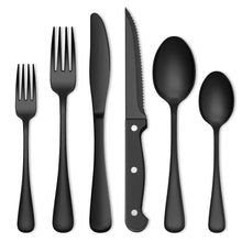 Load image into Gallery viewer, Black Silverware Set, Umite Chef 49-Piece Flatware Set with Drawer Organizer, Durable Stainless Steel Cutlery Set for 8, Tableware Eating Utensils with Steak Knives for Home Restaurant