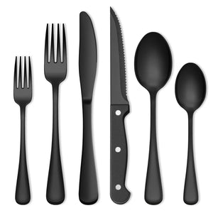 Black Silverware Set, Umite Chef 49-Piece Flatware Set with Drawer Organizer, Durable Stainless Steel Cutlery Set for 8, Tableware Eating Utensils with Steak Knives for Home Restaurant