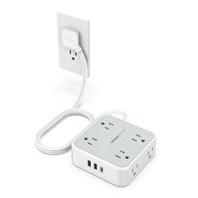 Load image into Gallery viewer, Surge Protector Flat Extension Cord Flat Plug Power Strip, 8 AC Outlets, 3 USB Charger(1 USB C Port) 3-Sided Outlet Extender, 5 Ft, 900 Joules Protection, Office Supplies, Dorm Room Essentials, Grey