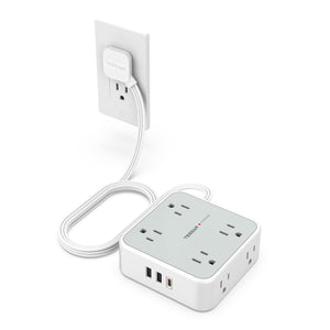 Surge Protector Flat Extension Cord Flat Plug Power Strip, 8 AC Outlets, 3 USB Charger(1 USB C Port) 3-Sided Outlet Extender, 5 Ft, 900 Joules Protection, Office Supplies, Dorm Room Essentials, Grey