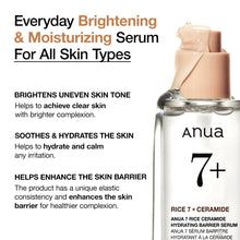 Load image into Gallery viewer, ANUA RICE CERAMIDE 7 HYDRATING BARRIER SERUM, Brightening, Hydrating Serum for Face, Rice, Hyaluronic Acid, Niacinamide, Fragrance-free, Non comodogenic, Glass Skin, Korean Skin Care, 50ml/1.69fl.oz.