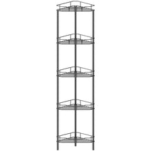 Load image into Gallery viewer, 4 Tier Floor Standing Corner Shower Caddy Organizer Shelf with Hooks, Bathroom Shelves Stand Rack, Black