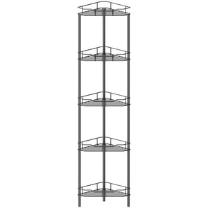 4 Tier Floor Standing Corner Shower Caddy Organizer Shelf with Hooks, Bathroom Shelves Stand Rack, Black