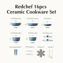 Load image into Gallery viewer, Redchef Ceramic Pots and Pans Set, Nonstick Kitchen Cookware Set with Detachable Handle, Non Toxic Cookware Set 16pcs, PFAS PFOA &amp; PTFE Free, RV Ceramic Cookware for Camping, Dishwasher/Oven Safe