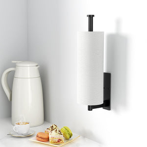 Paper Towel Holder Under Cabinet - Stainless Steel Paper Towel Holder Wall Mount, Self-Adhesive or Drilling, Matte Black Towel Rack for Kitchen Organization and Storage, Kitchen Paper Roll Holder