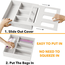 Load image into Gallery viewer, SpaceAid Bag Storage Organizer for Kitchen Drawer, Bamboo Organizer, Compatible with Gallon, Quart, Sandwich and Snack Variety Size Bag (1 Box 4 Slots)