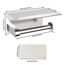 Load image into Gallery viewer, Adhesive Toilet Paper Holder with Phone Shelf, Wall Mounted Or Adhesive, Rustproof Toilet Paper Roll Holder- Silver