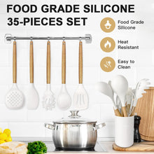 Load image into Gallery viewer, Kitchen Utensils Set- 35 PCs Cooking Utensils with Grater,Tongs, Spoon Spatula &amp;Turner Made of Heat Resistant Food Grade Silicone and Wooden Handles Kitchen Gadgets Tools Set for Nonstick Cookware