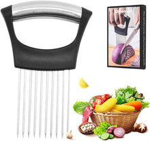 Load image into Gallery viewer, 2024 New Stainless Steel Onion Slice Holder, Multifunctional Onion Slicer Chopper Vegetable Cutter, Premium Avocados Lemon Potato Tomato Carrots and Other Vegetable Fixing Slicer (1)