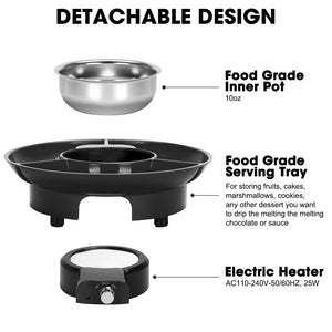 10oz MINI Electric Chocolate Melting Pot, Melting Fondue Set with 6PCS Forks, Cute Chocolate Fondue Fountain, Warmer Machine for Milk Chocolate, Cheese, Butter, Candy (Black)