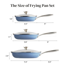 Load image into Gallery viewer, Redchef Nonstick Cookware Sets, Frying Pan Set with Tempered Glass Lids, Ceramic Cookware Set, Stay-Cool Handles, Dishwasher &amp; Oven Safe, Compatible with All Cooktops, Beige (8+9.5+11 Inch)