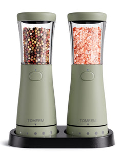 Electric Salt and Pepper Grinder Set with Storage Base, Stainless Steel Rechargeable Salt and Pepper Grinder Set with 4.5 oz Large Capacity, 1.8" Wide Mouth, Adjustable Coarseness, Ideal for Kitchen