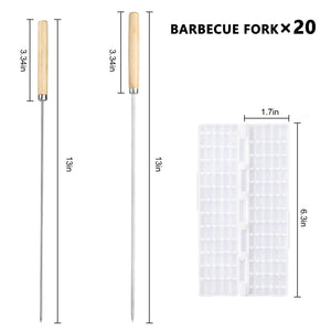 20 Pack Kebab Skewers Grill Skewers Stainless Steel BBQ Barbecue Sticks Flat Skewer Heavy Duty Large Wide Reusable with Wooden Handle for Kabob Shrimp Chicken Beef Vegetable