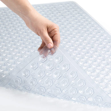 Bath Tub Shower Mat, Machine Washable Bathtub Floor Liner Mats, Suction Cups and Drain Holes to Keep Tubs Clean, Soft on Feet, Bathroom Essentials, 35x16 Inch, Clear