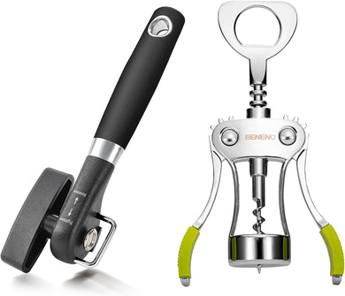 Premium Wing Corkscrew Wine Opener with Multifunctional Bottle Openers Smooth Edge Side Can Opener Manual with Durable Sharp Blade