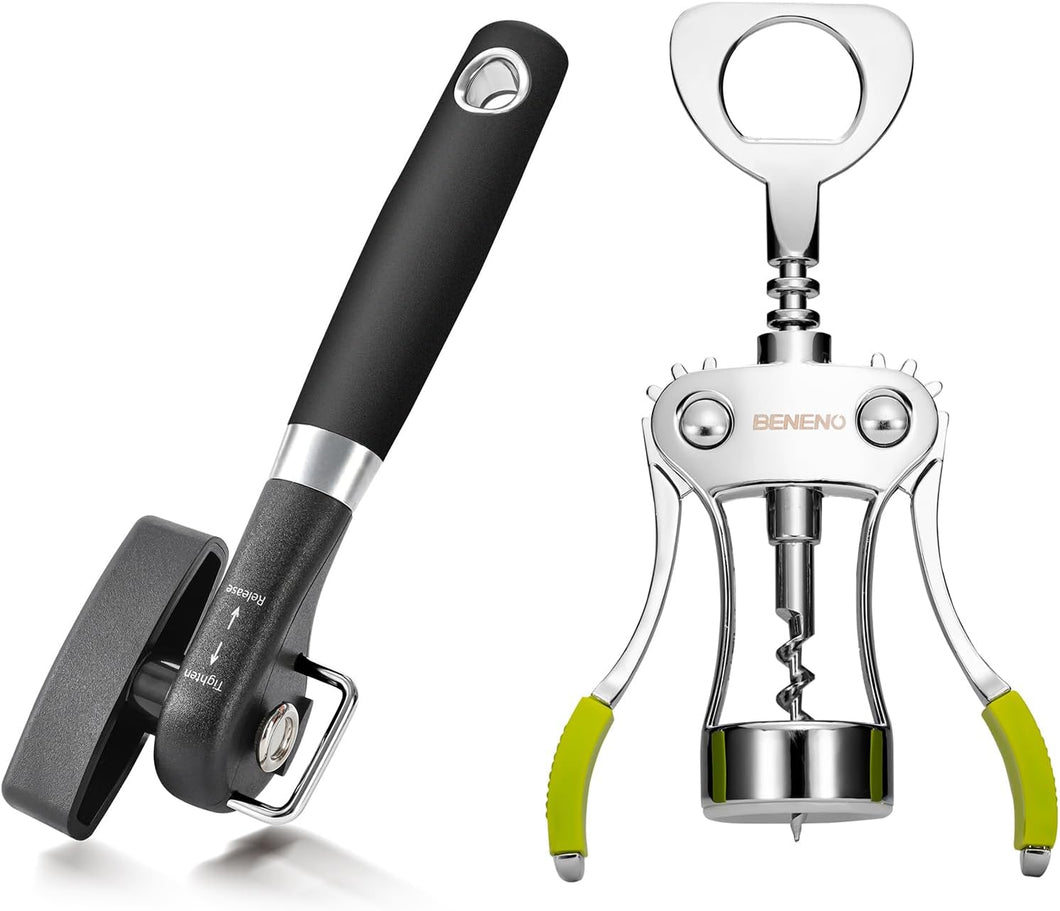 Premium Wing Corkscrew Wine Opener with Multifunctional Bottle Openers Smooth Edge Side Can Opener Manual with Durable Sharp Blade