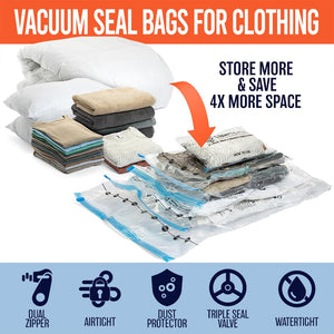 Vacuum Seal Bags for Clothing Travel, 10 Jumbo - Space Saver Vacuum Storage Bags, Blanket & Clothes Storage Bags Vacuum Sealed – Hand Pump Included, Bolsas Para Guardar Ropa Al Vacío