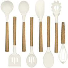 Load image into Gallery viewer, Silicone Cooking Utensil Set, Umite Chef 8-Piece Kitchen Utensils Set with Natural Acacia Wooden Handles,Food-Grade-Silicone Kitchen Gadgets Spatulas Set for Nonstick Cookware- Black