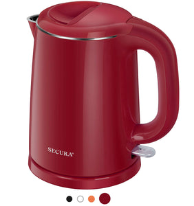 Secura Stainless Steel Double Wall Electric Kettle Water Heater for Tea Coffee w/Auto Shut-Off and Boil-Dry Protection, 1.0L (Orange) SWK-1001DO/HB-K012